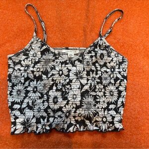 American Eagle Outfitters Black and White Floral Smocked Cami